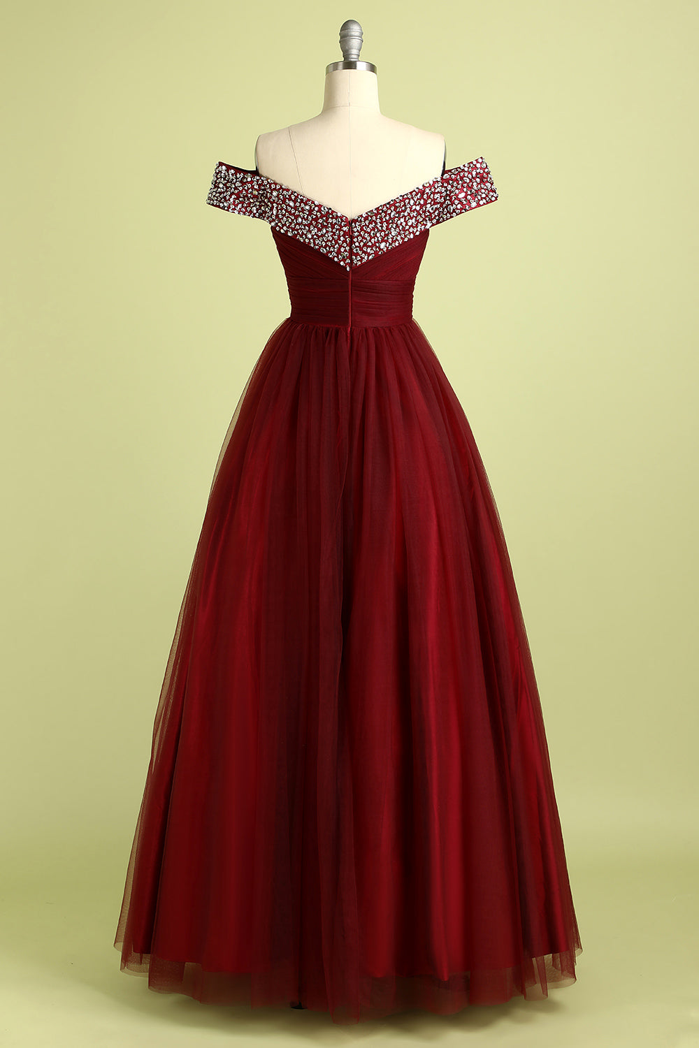 Burgundy Prom Dress Ball Gown Princess Off The Shoulder