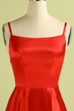 Red Backless Satin Prom Bridesmaid Dress
