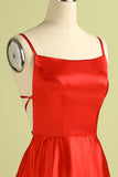 Red Backless Satin Prom Bridesmaid Dress