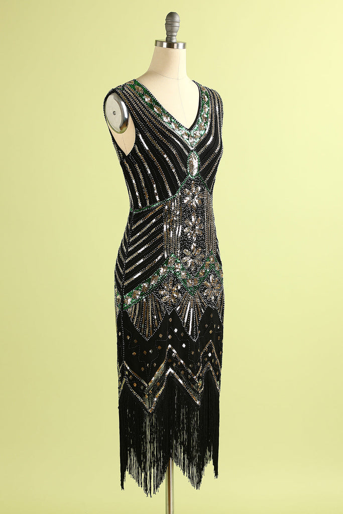 Sparkly Royal Blue Fringed Beaded 1920s Dress with Accessories Set