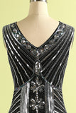 1920s Black Silver Sequins Dress