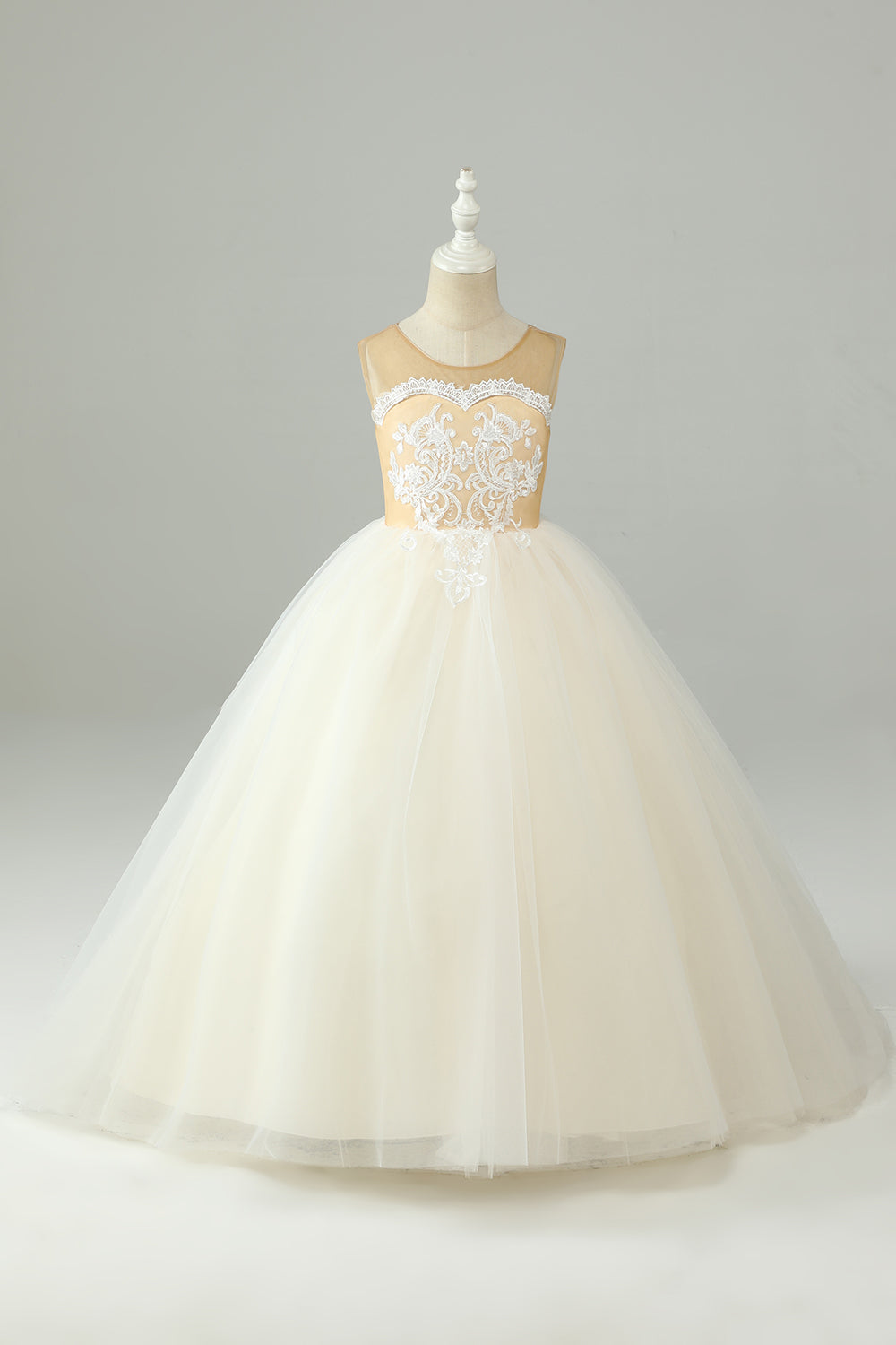Champagne A Line Tulle Flower Girl Dress with Bow