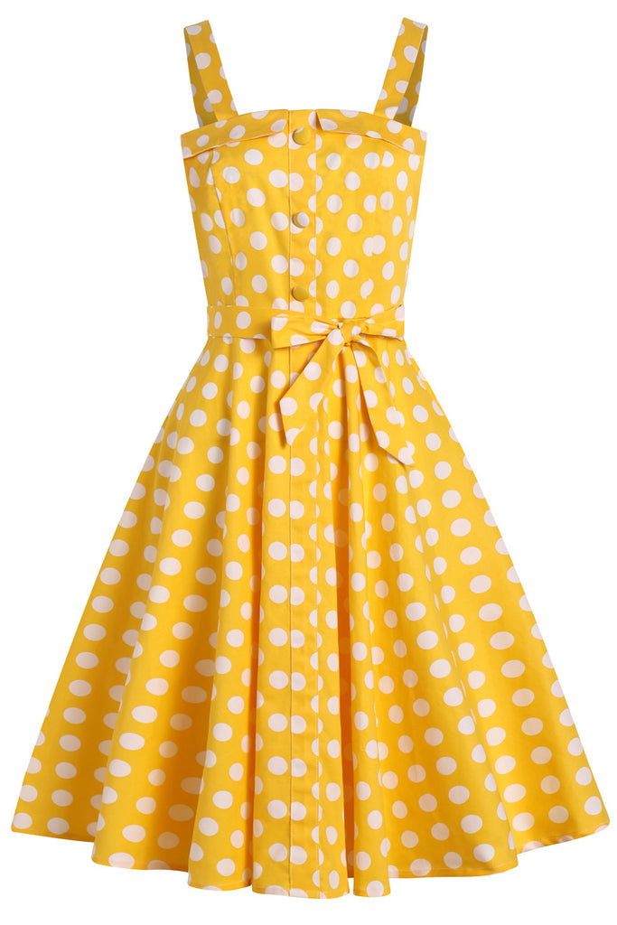 ZAPAKA Women Vintage Dress Yellow Polka Dots A-line Sleeveless 1950s ...
