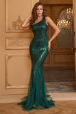 Mermaid Dark Green One Shoulder Long Prom Dress