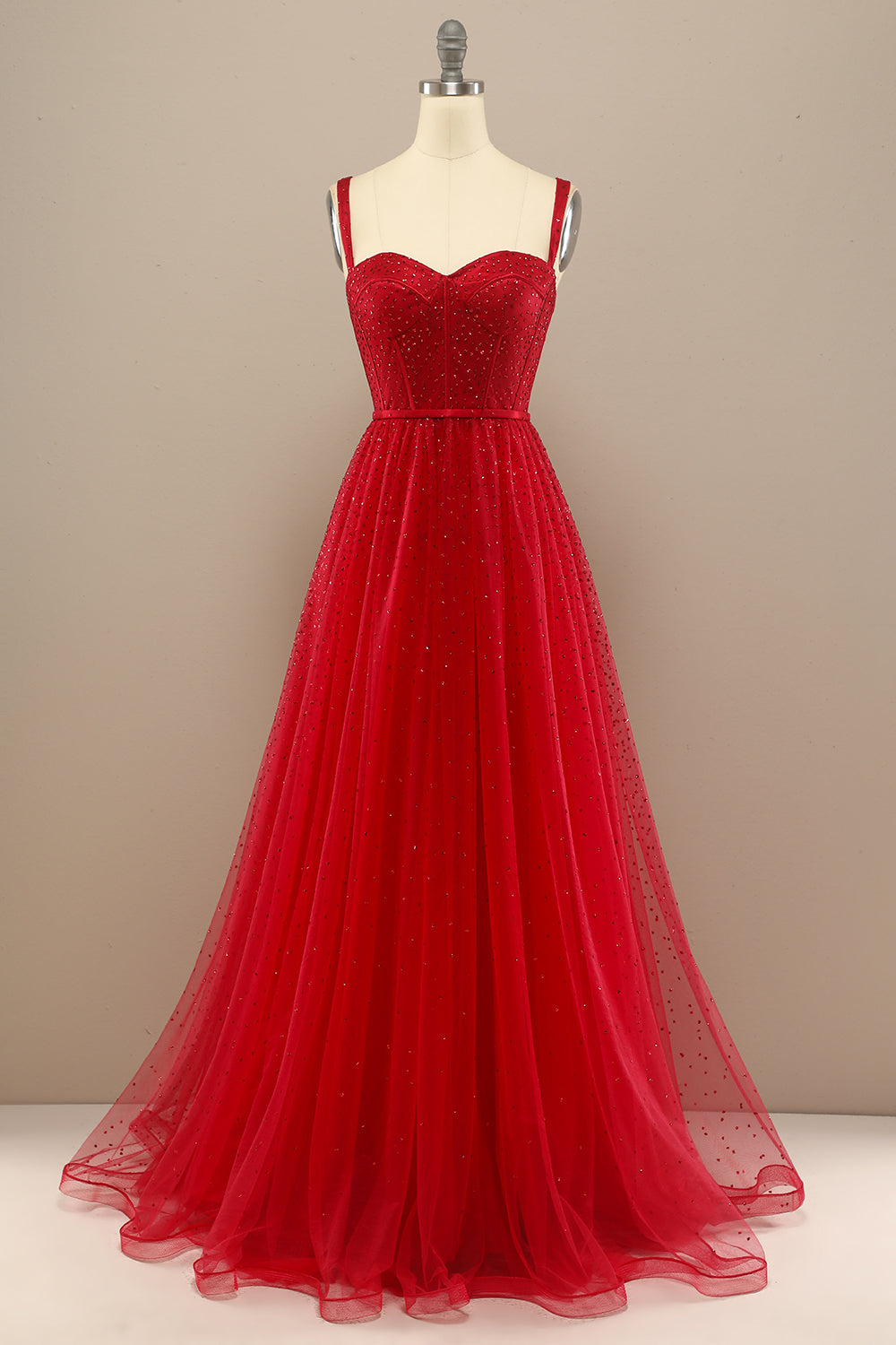 Red And Silver Beaded Long Prom Dress - Marisela Veludo - Fashion Designer