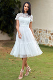 A Line White Lace Wedding Guest Party Dress