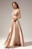 Satin Long Prom Party Dress With Slit