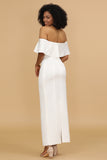White Off the Shoulder Satin Bridesmaid Dress