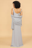 Grey Square Neck Mermaid Bridesmaid Dress with Cape