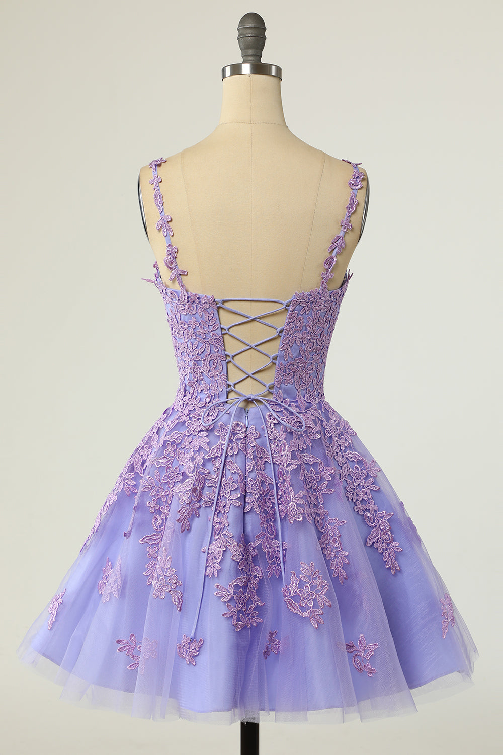 A Line Spaghetti Straps Purple Short Homecoming Dress