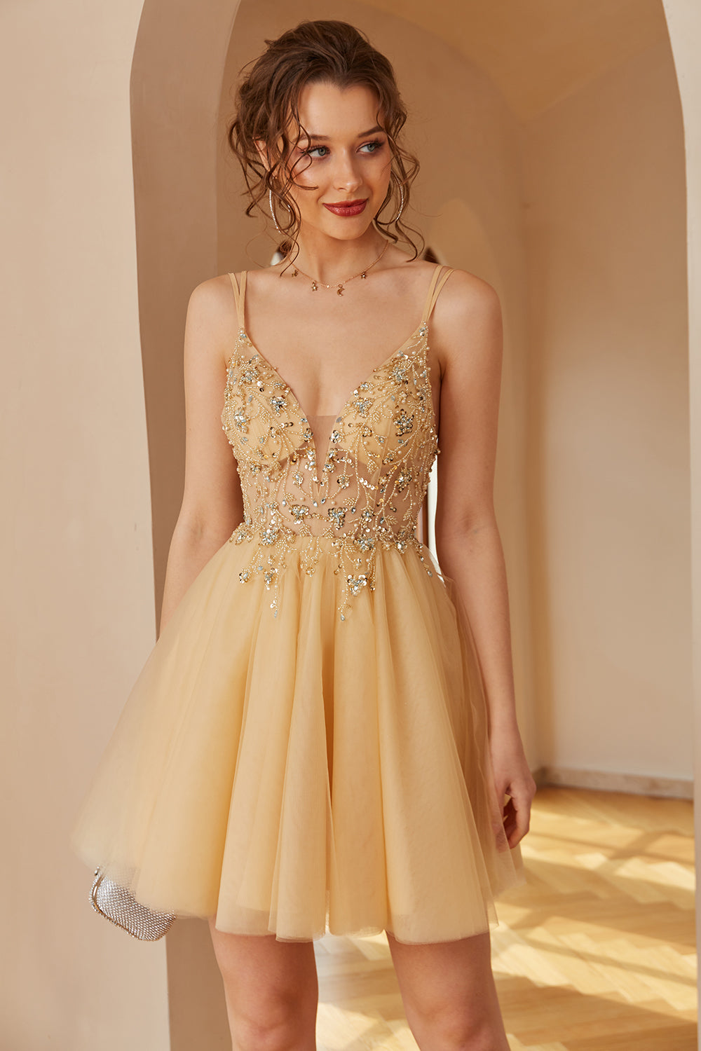 Spaghetti Straps Homecoming Dress With Appliques