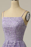 A Line Strapless Light Purple Long Prom Dress with Appliques
