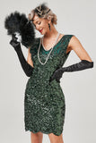 Dark Green Sequined V-Neck 1920s Flapper Dress