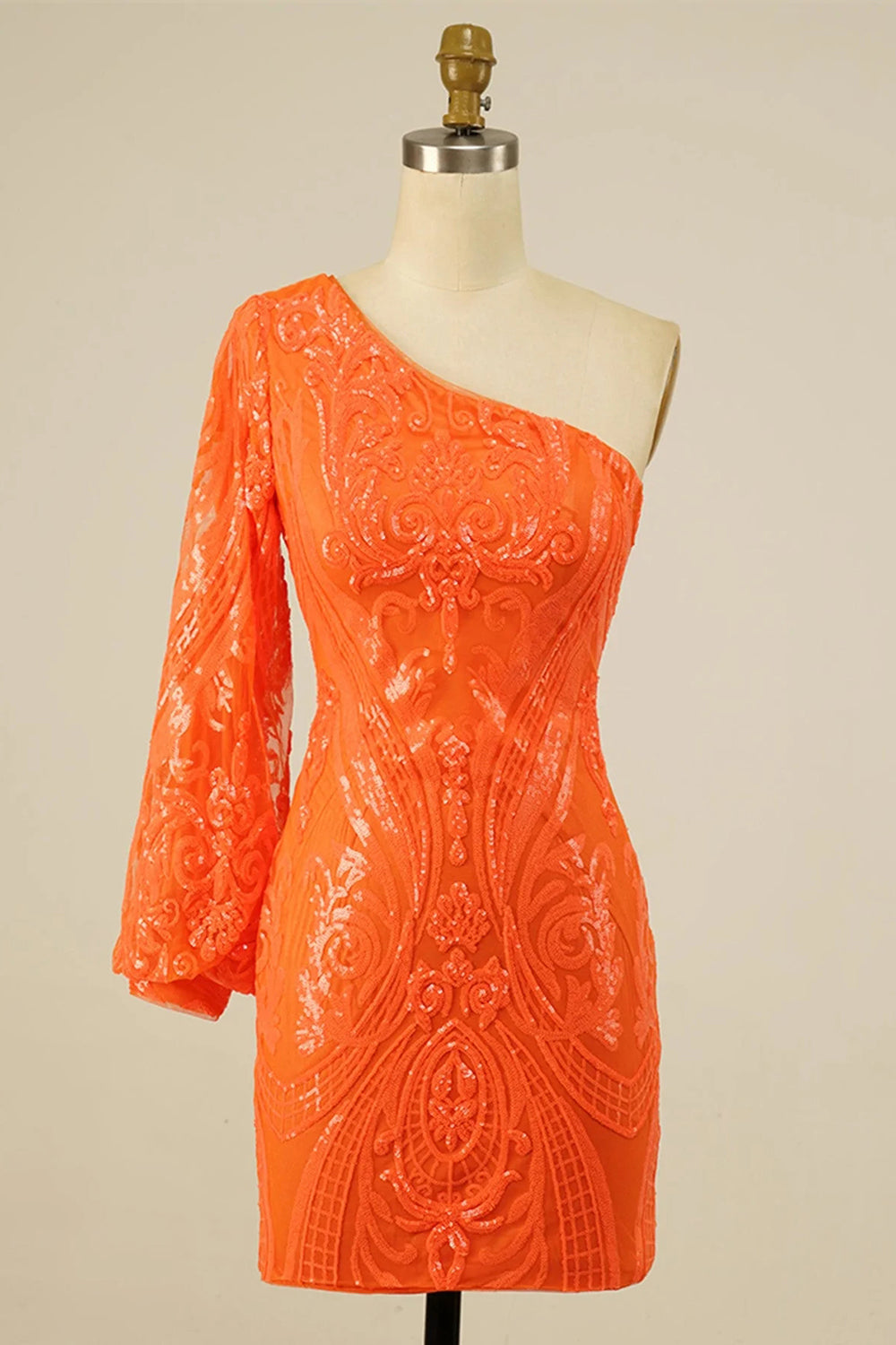 Bodycon One Shoulder Orange Sequins Short Homecoming Dress