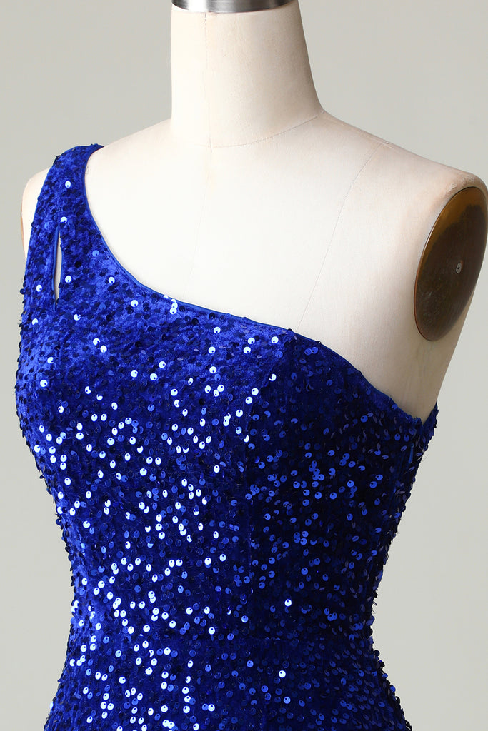 Velvet Sequins One-Shoulder Short Tight Halloween Dresses main image 1