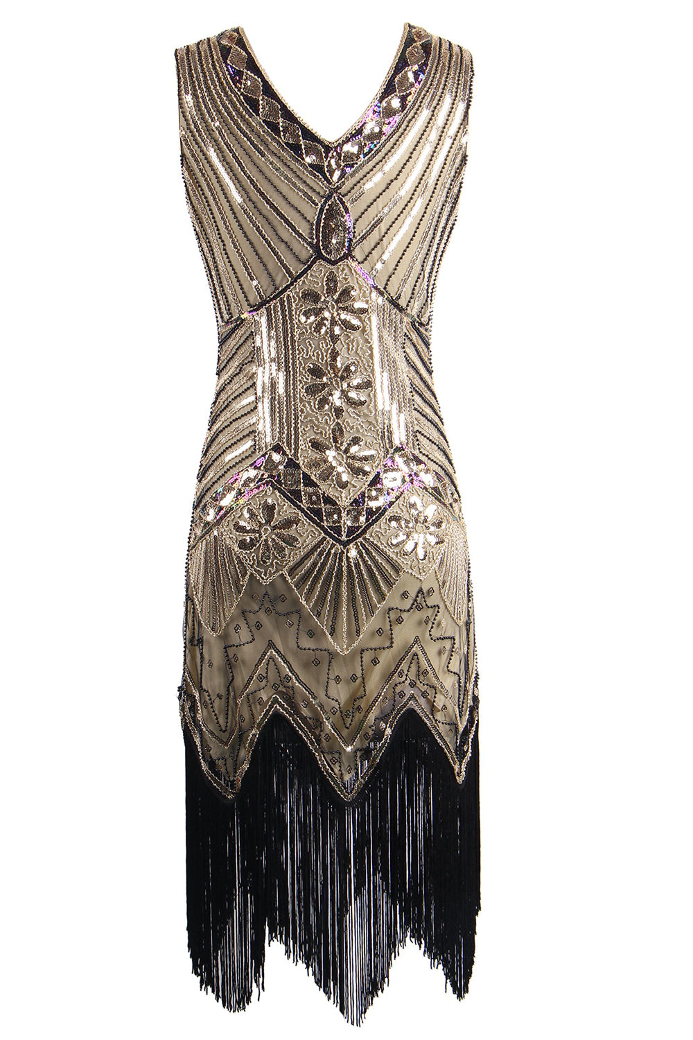 Gold Glitter Fringe 1920s Flapper Dress