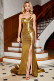 Mermaid Sweetheart Golden Corset Prom Dress with Slit