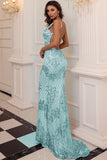 Blue Sequin Long Prom Dress