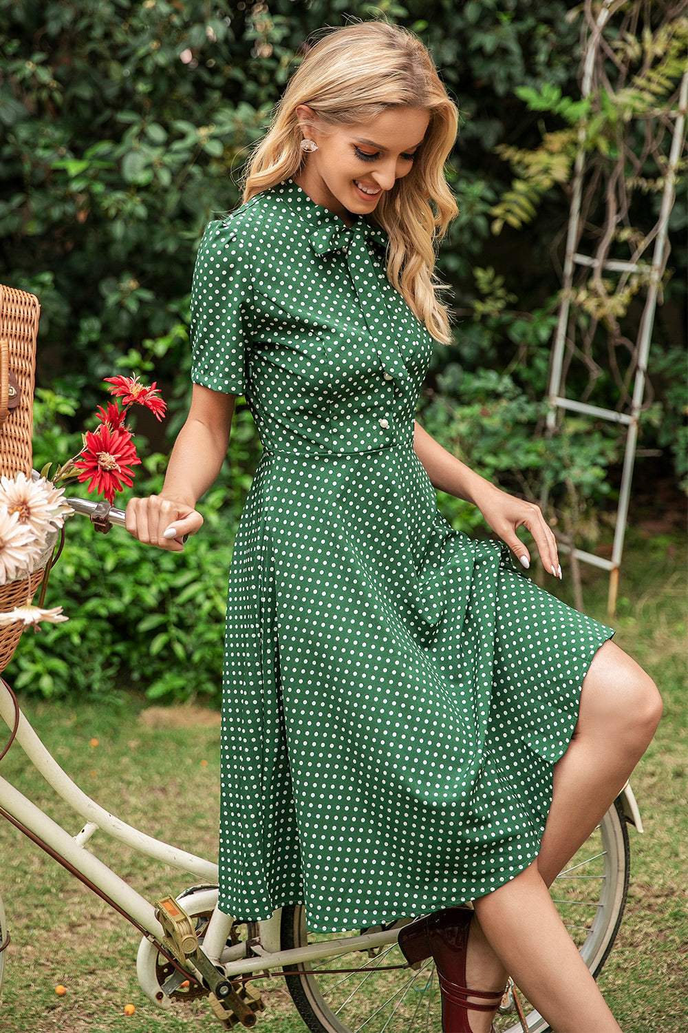 Green Polka Dots Vintage Dress