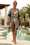 Floral Mesh Long White/Black Cover Up