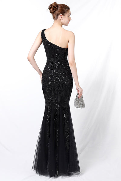 Zapaka Women Party Dress Mermaid One Shoulder Black Prom Dress with ...