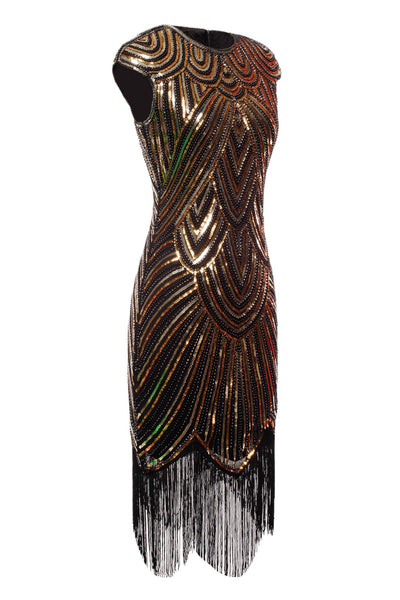 Zapaka Women's Gold Gatsby Glitter Fringe 1920s Party Flapper Dress ...