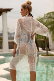 White Sheer Embroidery Long Cover Up