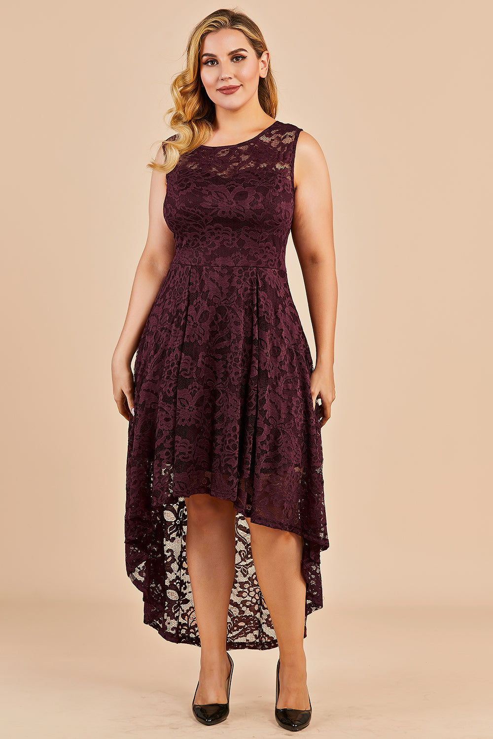 Plus Size Asymmetry Lace Party Dress