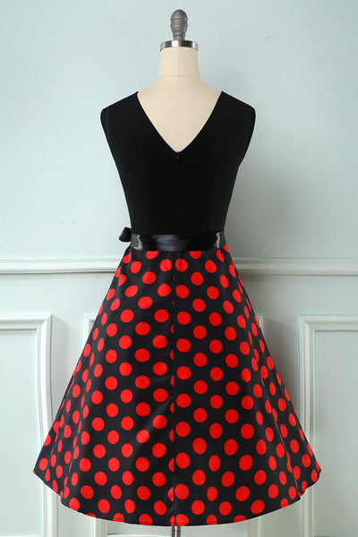 Zapaka Women Red Polka Dots 1950s Dress Asymmetric Neck Swing Vintage ...