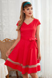 Retro Style Red Swing Dress Bowknot