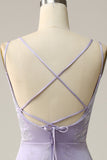 Mermaid Spaghetti Straps Lilac Long Prom Dress with Split Front