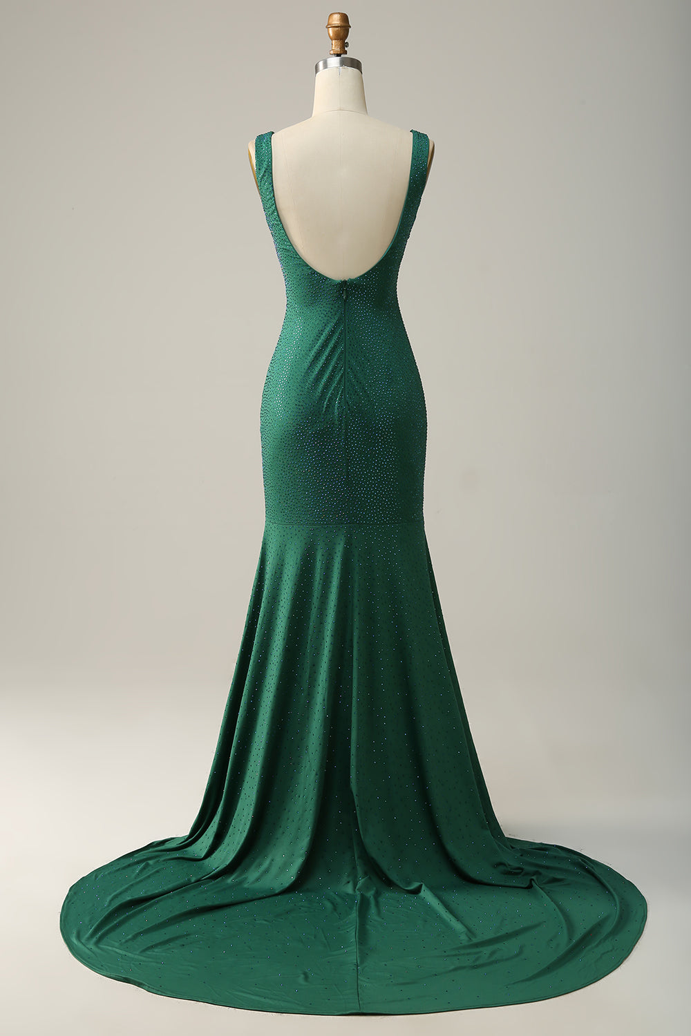 Mermaid V Neck Green Long Prom Dress with Beading