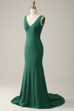 Mermaid V Neck Green Long Prom Dress with Beading