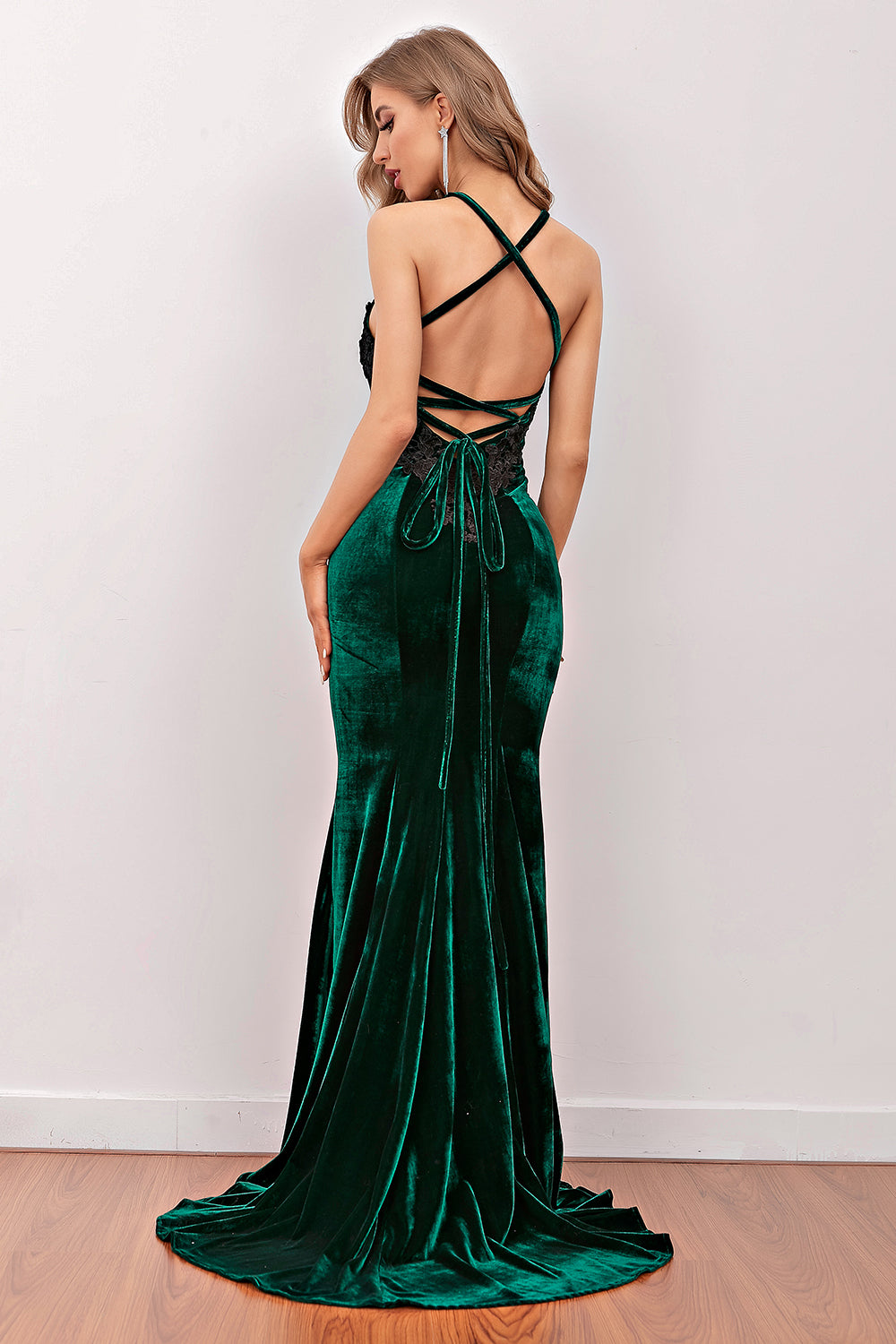 Zapaka Women Dark Green Mermaid Long Prom Dress Halter Backless