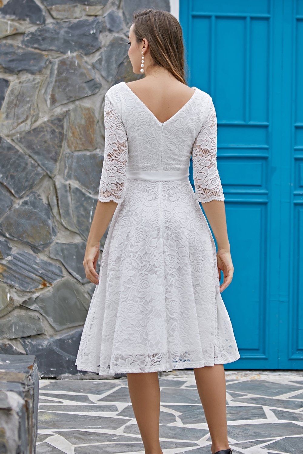 Lace Formal Dress with 3/4 Sleeves