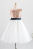 White Flower Girl Dress with Sequins
