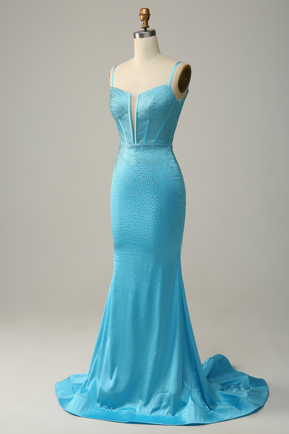 Zapaka Women Blue Long Prom Dress Mermaid Spaghetti Straps Evening ...