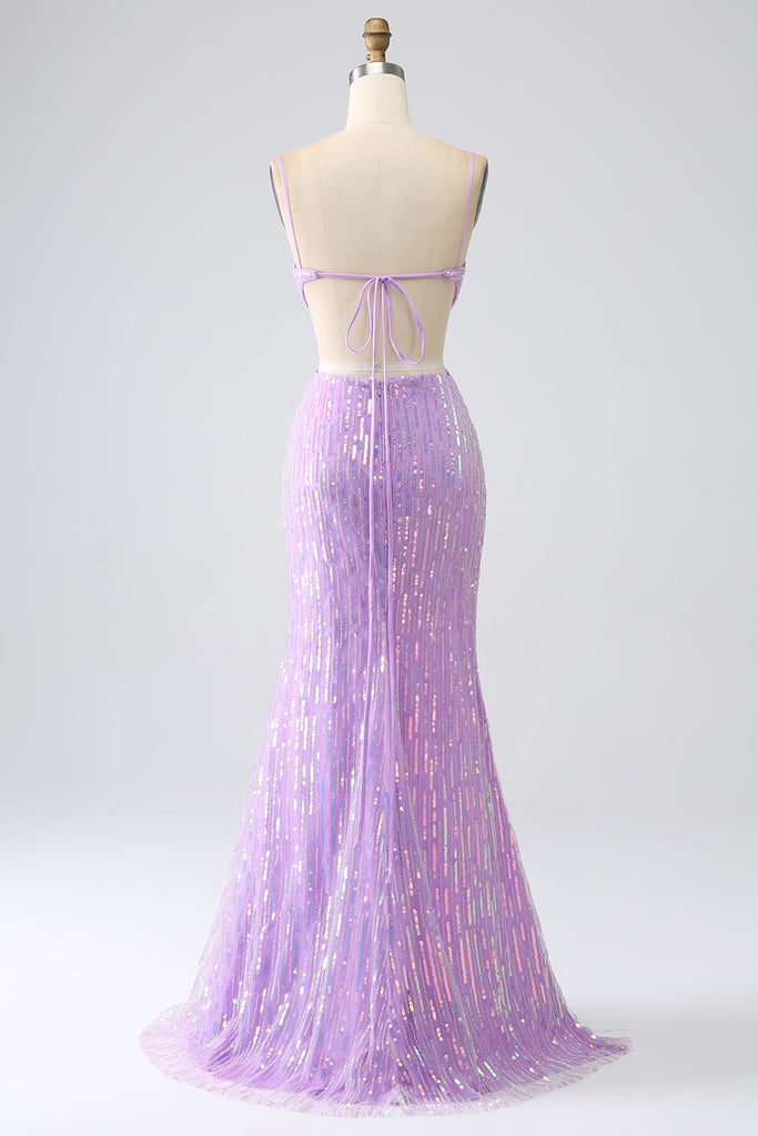 Sparkly Burgundy Mermaid Spaghetti Straps Evening Dress main image 0