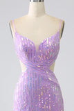 Sparkly Mermaid Spaghetti Straps Sequins Prom Dress with Slit