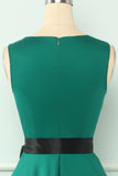 Green V Neck Vintage Dress with Sleeves