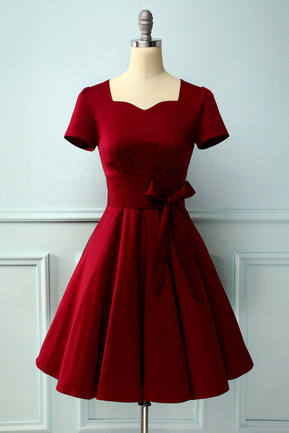 Burgundy 50s Dress with Sleeves(BELT IS NOT INCLUDED)