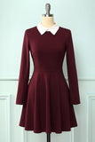 Burgundy Cotton Casual Dress