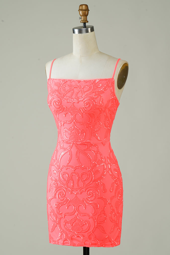 Spaghetti Straps Sparkly Tight Homecoming Dress with Beaded main image 1