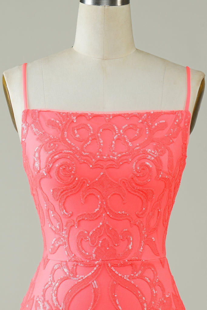 Niulatu Straps Tight Peach Sequins Short Homecoming Dress HZ0113 main image 0