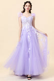 A Line Sweetheart Purple Long Prom Dress with Appliques
