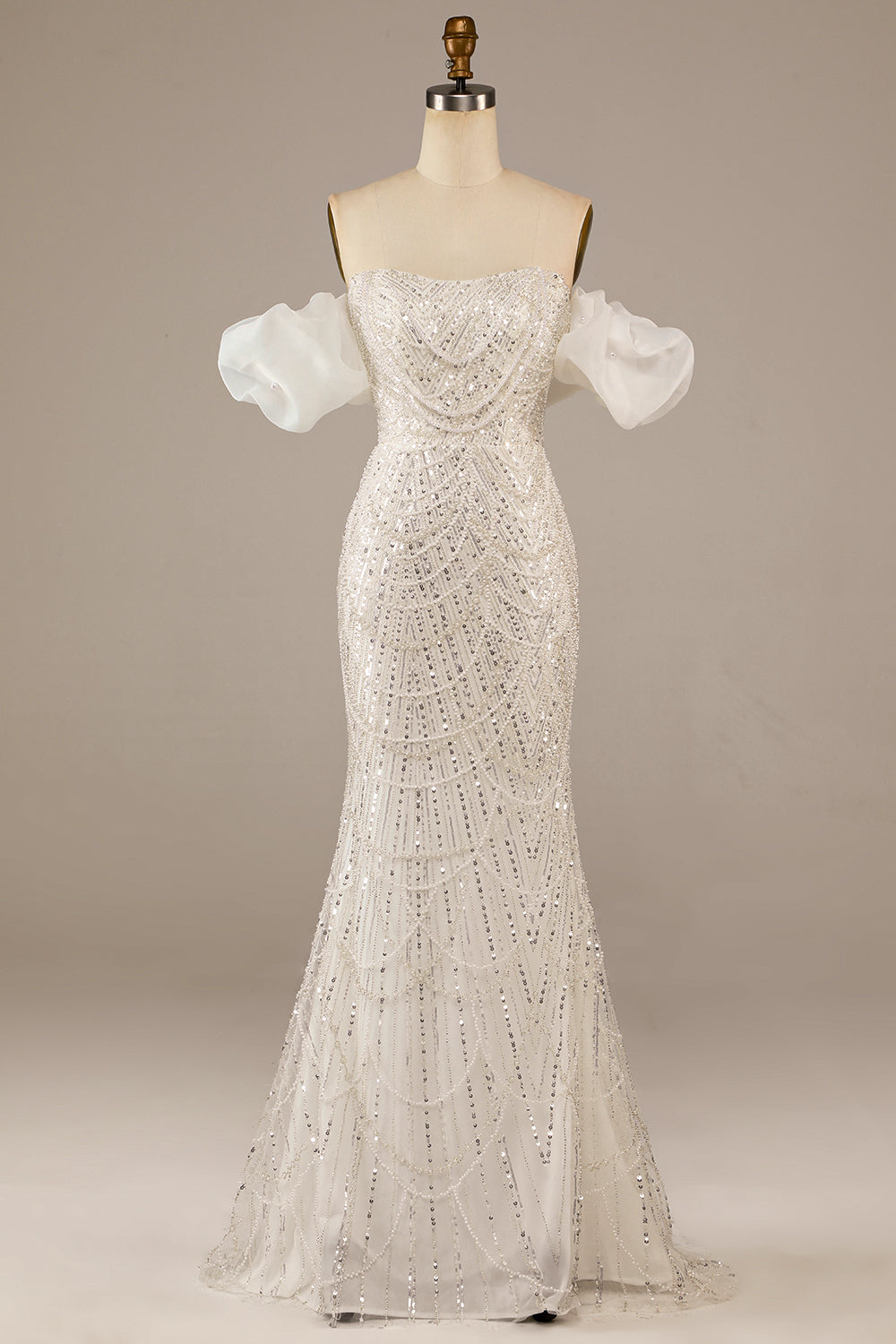 Zapaka Women Sparkly Ivory Mermaid Sequined Floor-Length Wedding Dress Off The Shoulder Bridal Dress, Ivory / US6 Zapaka Women Sparkly Ivory Mermaid Sequined Floor-Length Wedding Dress Off The Shoulder Bridal Dress, Ivory / US6