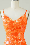 Orange Glitter Tight Homecoming Dress with Backless