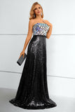 Black Sequined Strapless Prom Dress