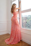 Mermaid Spaghetti Straps Coral Sequins Prom Dress