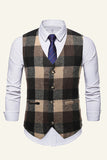 Lapel Brown Men's Suit Check Vest